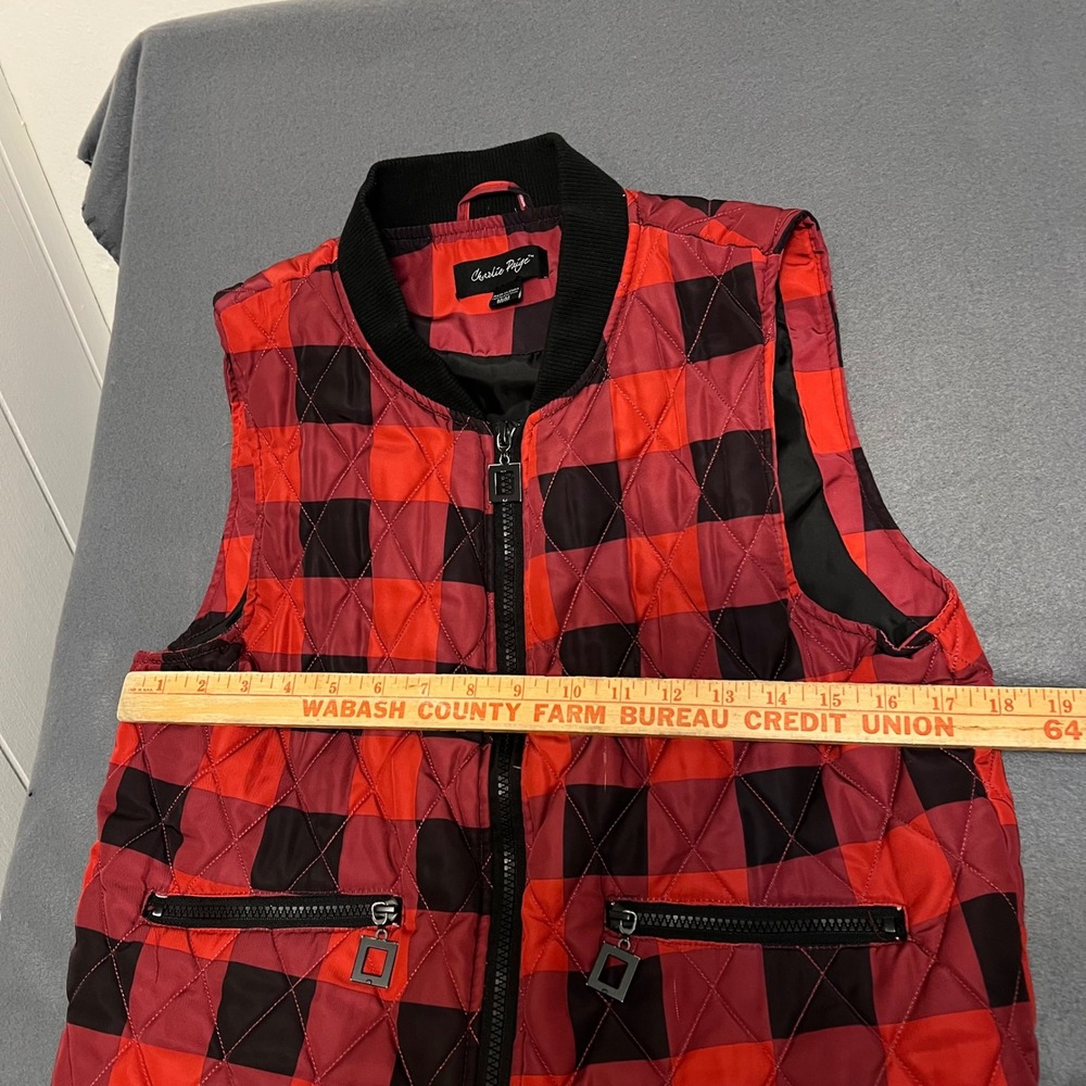 Charlie Paige Quilted Buffalo Plaid Vest Ruffle Hem Zip Front Womens Medium‎ - Picture 6 of 11